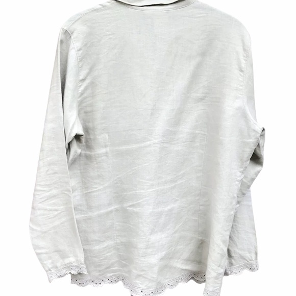 Uniform Medium 100% Linen Shirt Beige Button Up Eyelet Cream Light Top Jacket - Picture 6 of 7